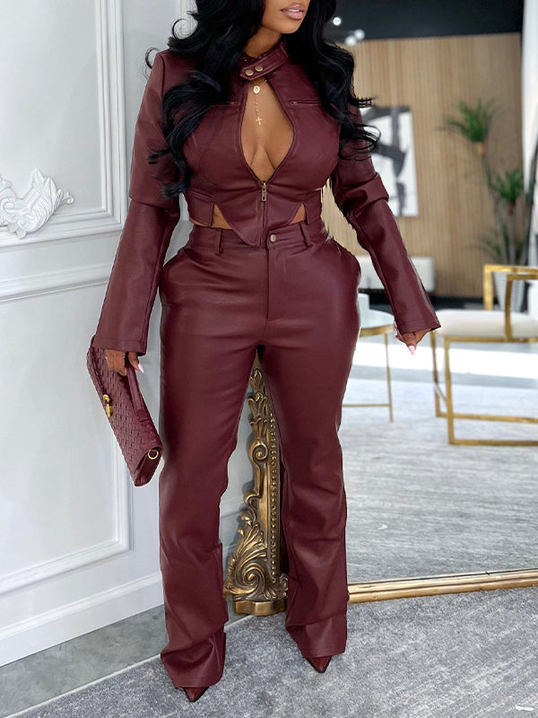Faux-Leather Jacket &amp; Pants Set