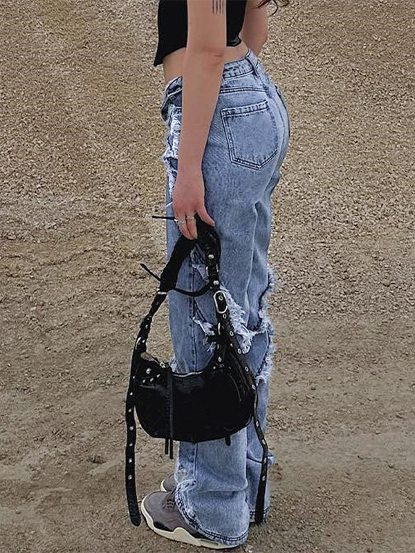 Fringe-Combo Straight Jeans