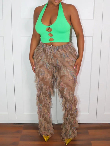 Fringe Mesh Pants
