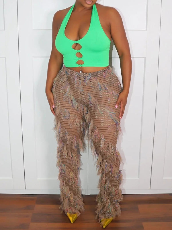 Fringe Mesh Pants