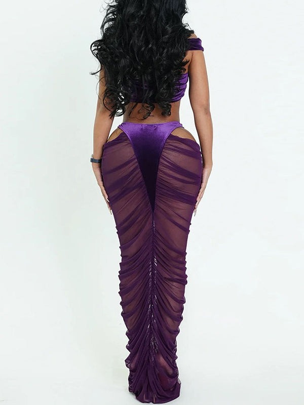 Off-Shoulder Bandeau Top & Sheer-Combo Skirt Set