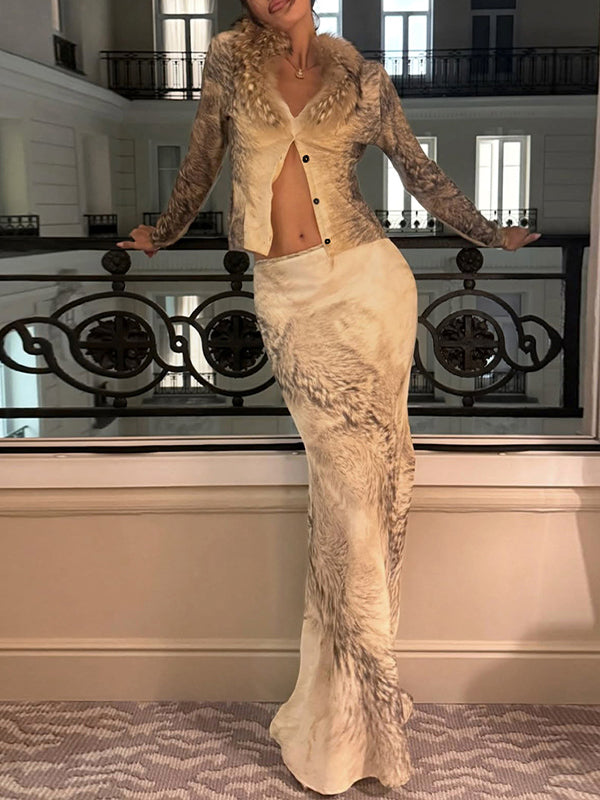 Faux-Fur Combo Shirt &amp; Skirt Set