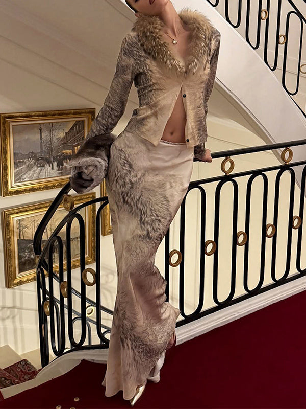 Faux-Fur Combo Shirt & Skirt Set