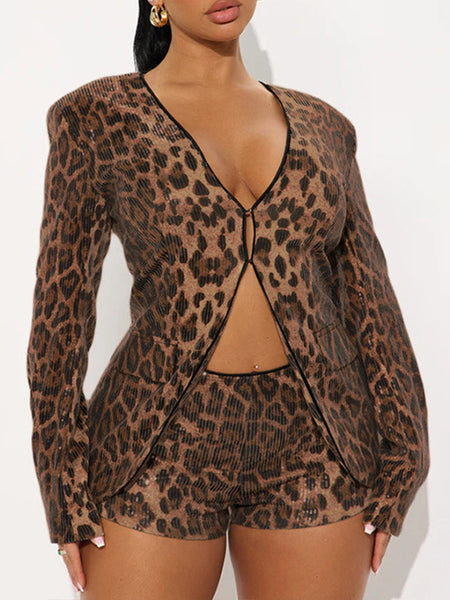 Leopard Jacket & Shorts Set