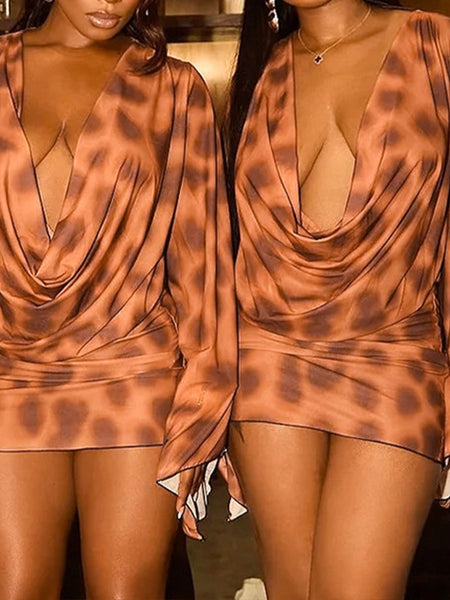 Printed Cowl-Neck Dress