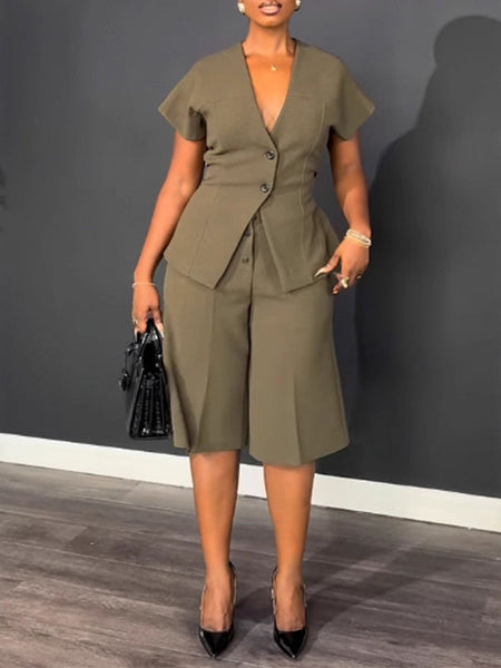 Button-Front Top & Capri Pants Set