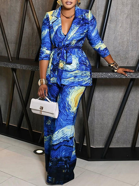 Printed Tied Blazer & Pants Set