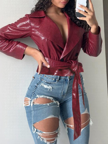 Faux-Leather Belted Jacket
