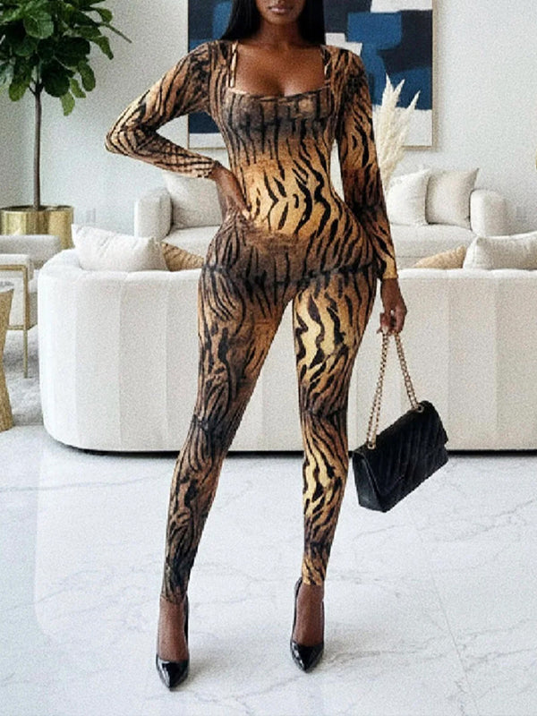 Printed Open-Back Skinny Jumpsuit