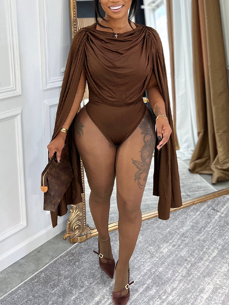 Solid Draped Cape Romper