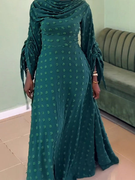 Cowl-Neck Ruched-Sleeve Maxi Dress