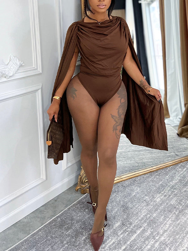 Solid Draped Cape Romper