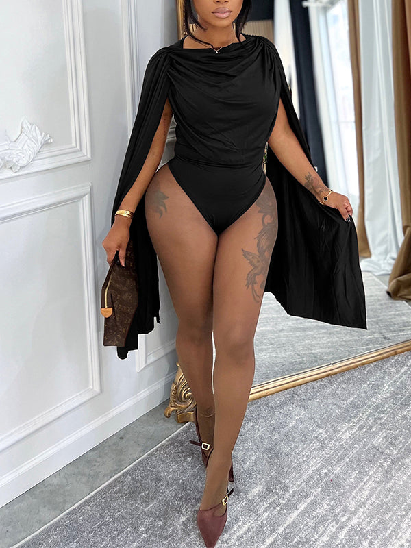Solid Draped Cape Romper