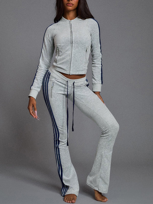 Velvet Side-Stripe Jacket & Pants Set