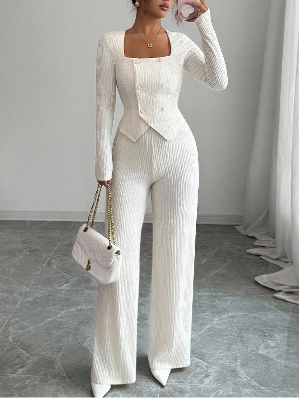 Ribbed Button Top &amp; Pants Set