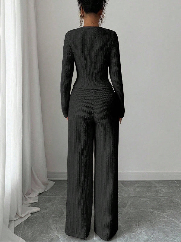 Ribbed Button Top & Pants Set