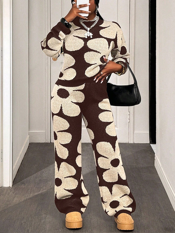 Floral Knit Pants Set