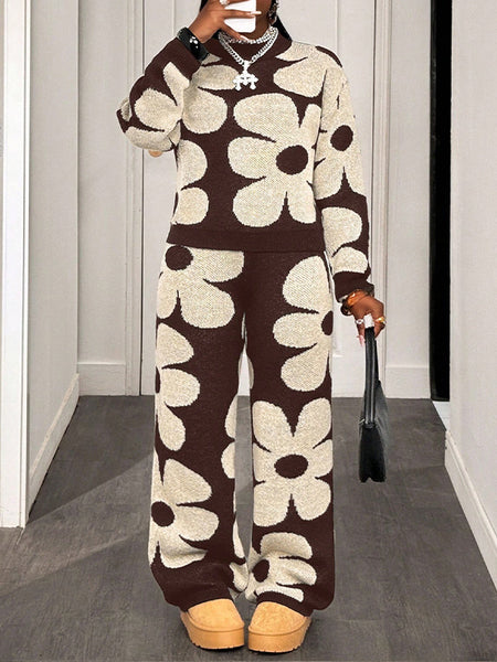 Floral Knit Pants Set