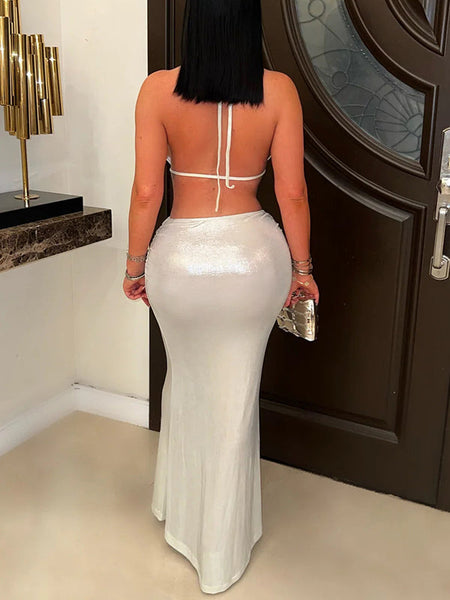 Metallic Halter Top & Skirt Set