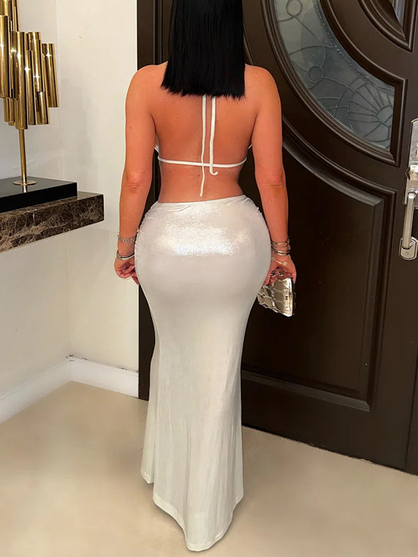 Metallic Halter Top & Skirt Set