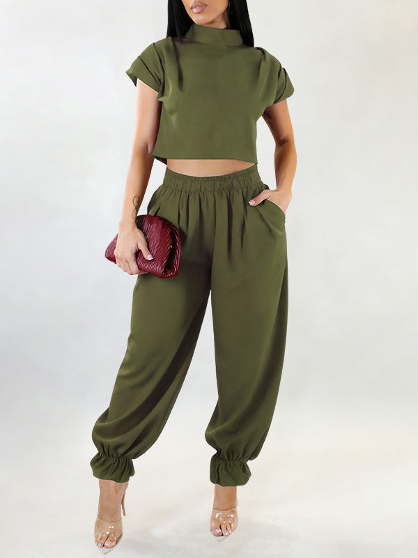 Solid Mock-Neck Top & Bloom Pants Set