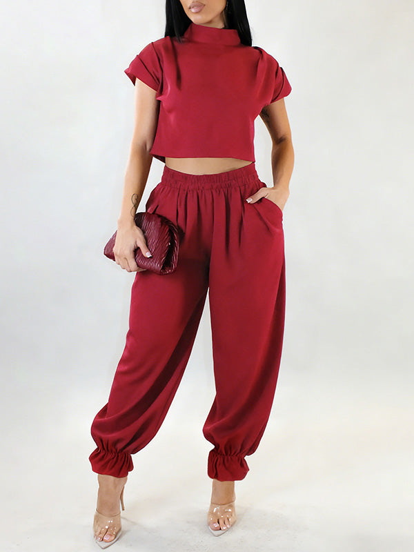 Solid Mock-Neck Top & Bloom Pants Set