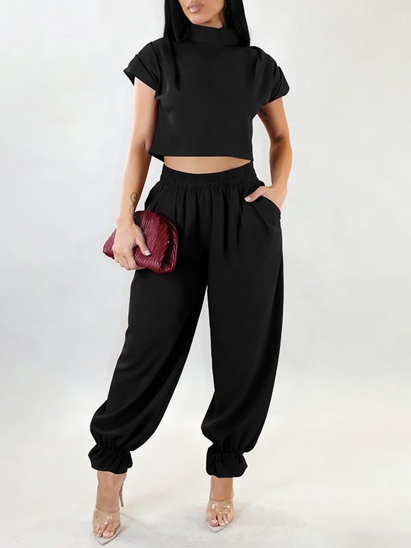 Solid Mock-Neck Top & Bloom Pants Set