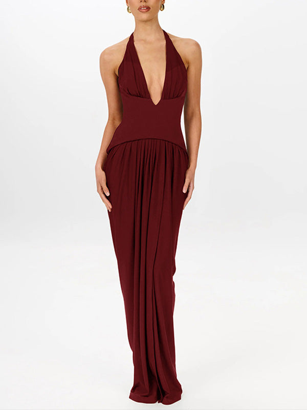 Deep V Halter Maxi Dress