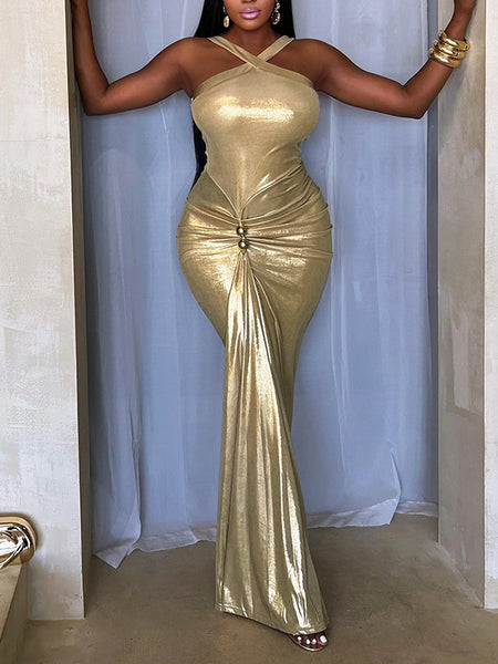 Metallic Sleeveless Maxi Dress