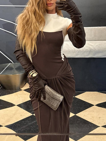 Two-Tone Combo Ruched Dress