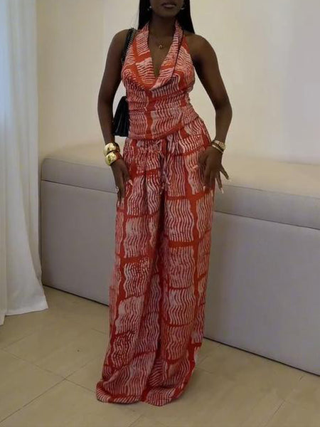 Printed Halter Top & Pants Set