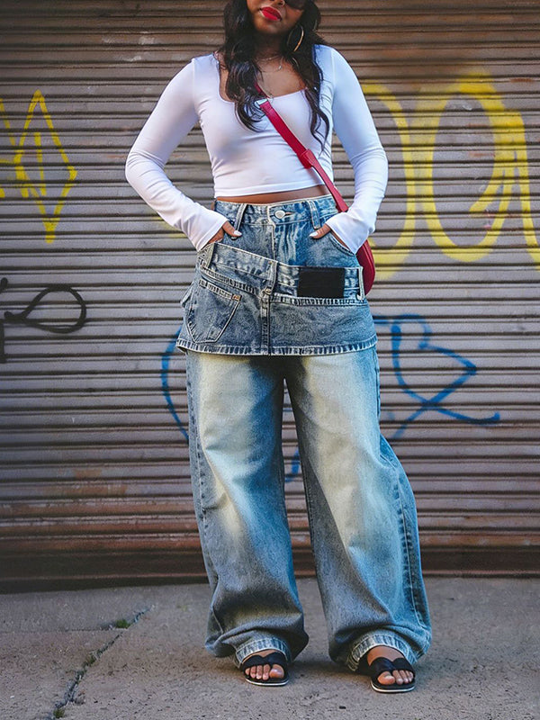 Double-Waist Wide-Leg Jeans