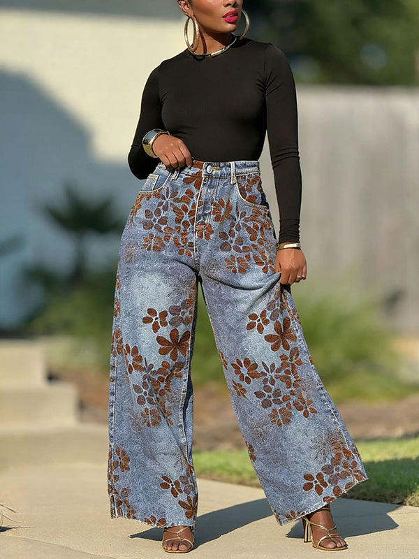 Floral Wide-Leg Jeans