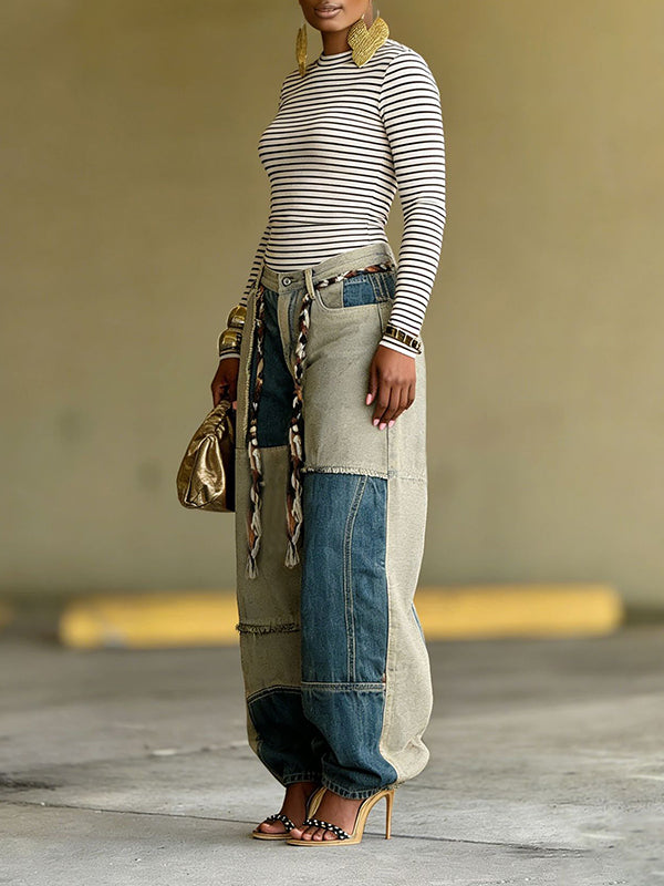Colorblock Wide-Leg Jeans