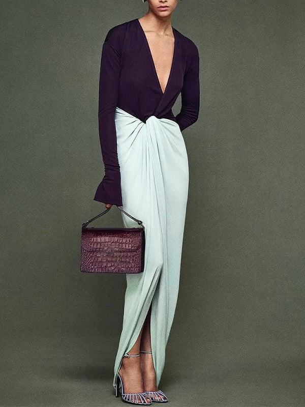 Two-Tone V-Neck Dress