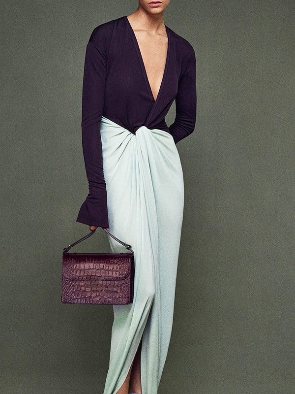 Two-Tone V-Neck Dress