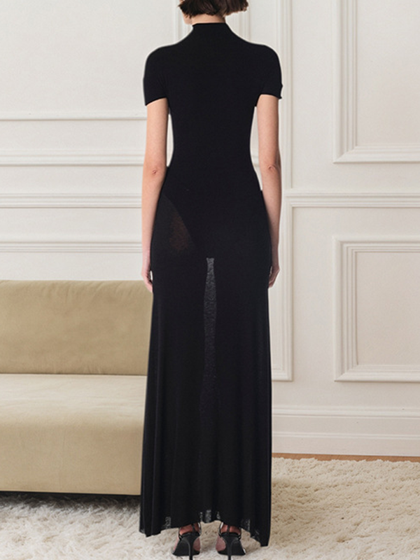 Pear-Button Sheer-Combo Dress