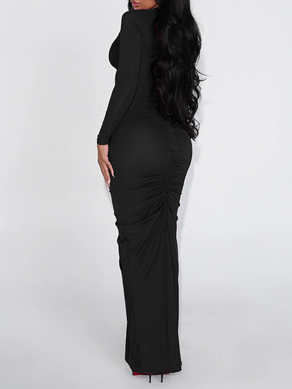 V-Neck Cutout Ruched Dress