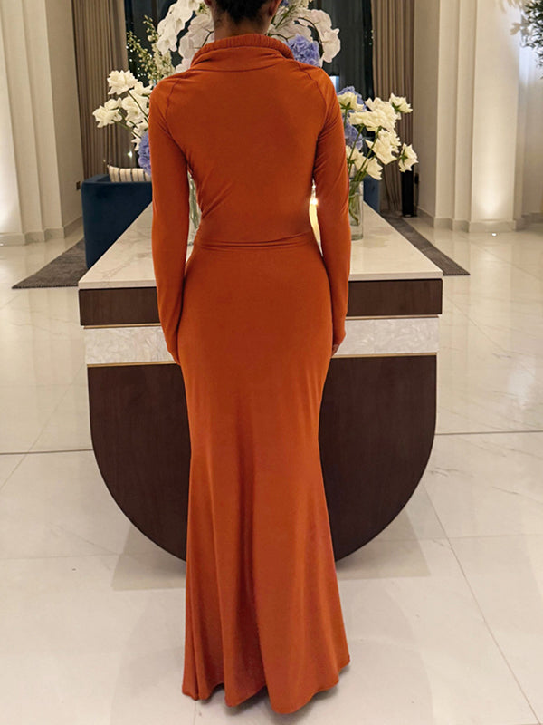 Cowl-Neck Ruched Maxi Dress