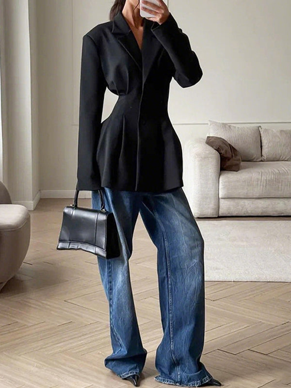 Solid Cinch-Waist Blazer