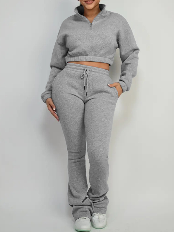 Solid Zip Sweatshirt & Pants Set