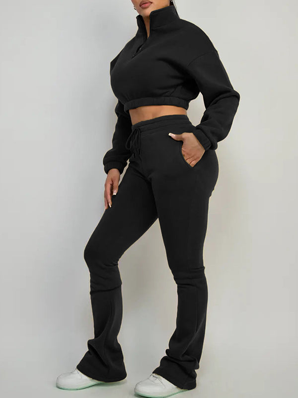 Solid Zip Sweatshirt & Pants Set