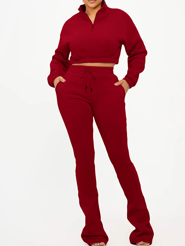 Solid Zip Sweatshirt & Pants Set