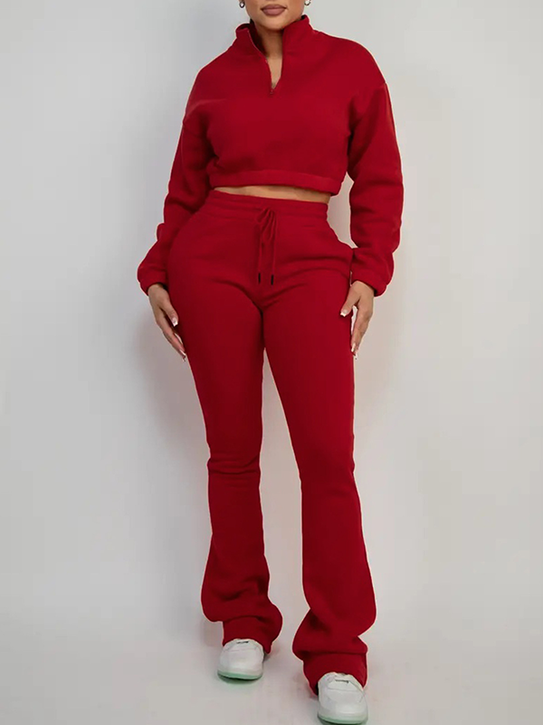 Solid Zip Sweatshirt & Pants Set
