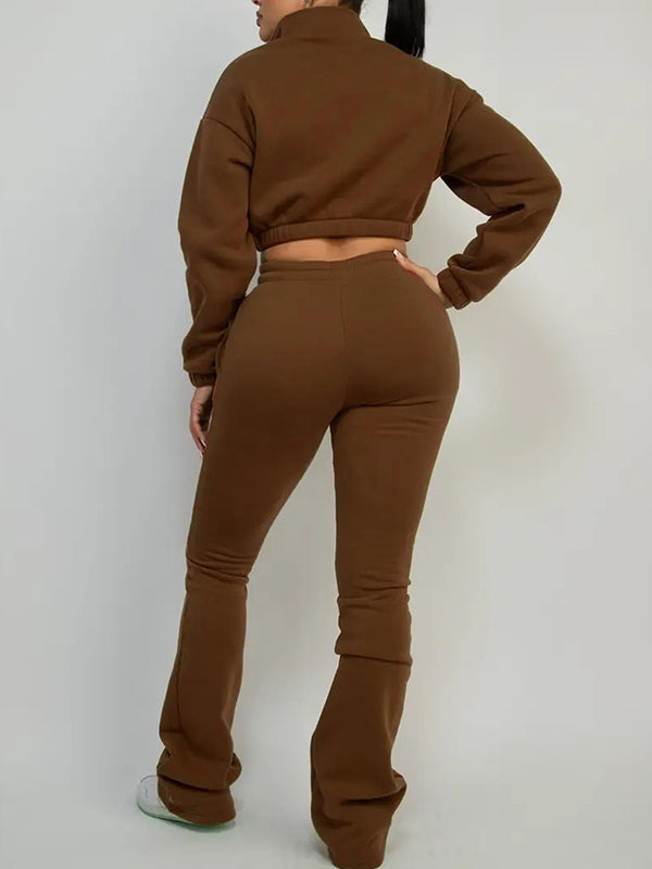 Solid Zip Sweatshirt & Pants Set