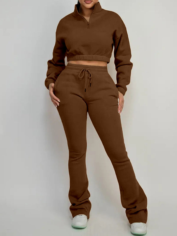 Solid Zip Sweatshirt & Pants Set