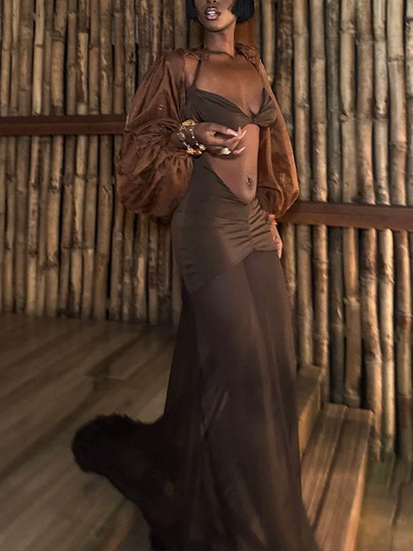 Halter Maxi Dress & Cardigan Set