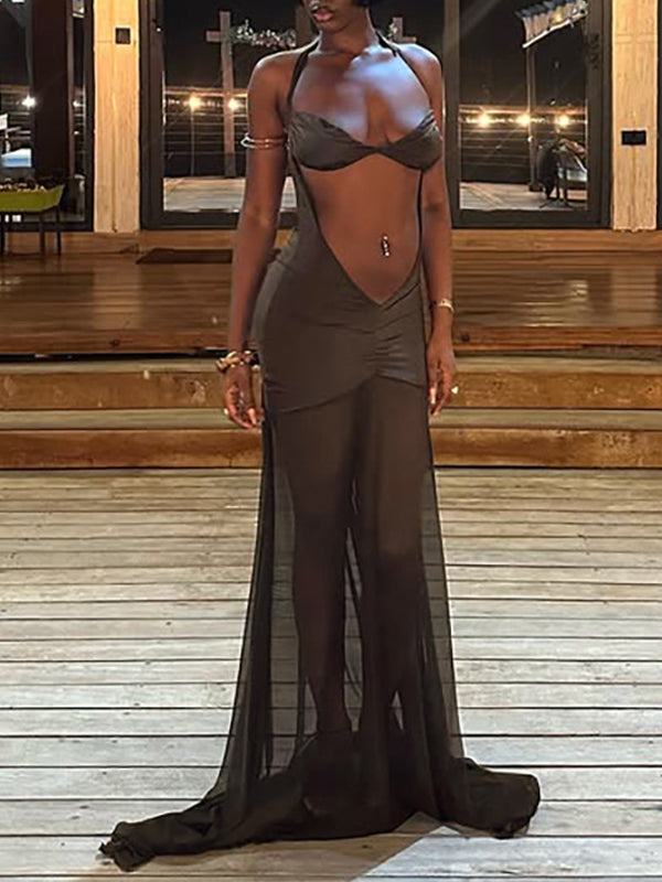 Halter Maxi Dress & Cardigan Set