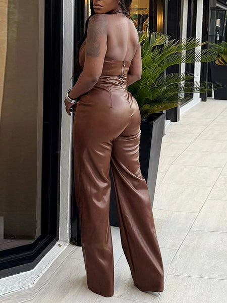 Faux-Leather Halter Top & Pants Set