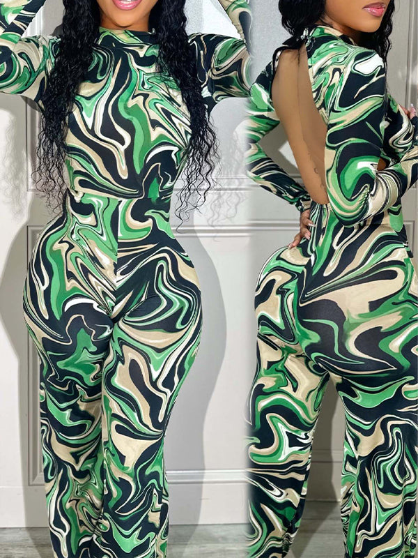 Printed Open-Back Jumpsuit